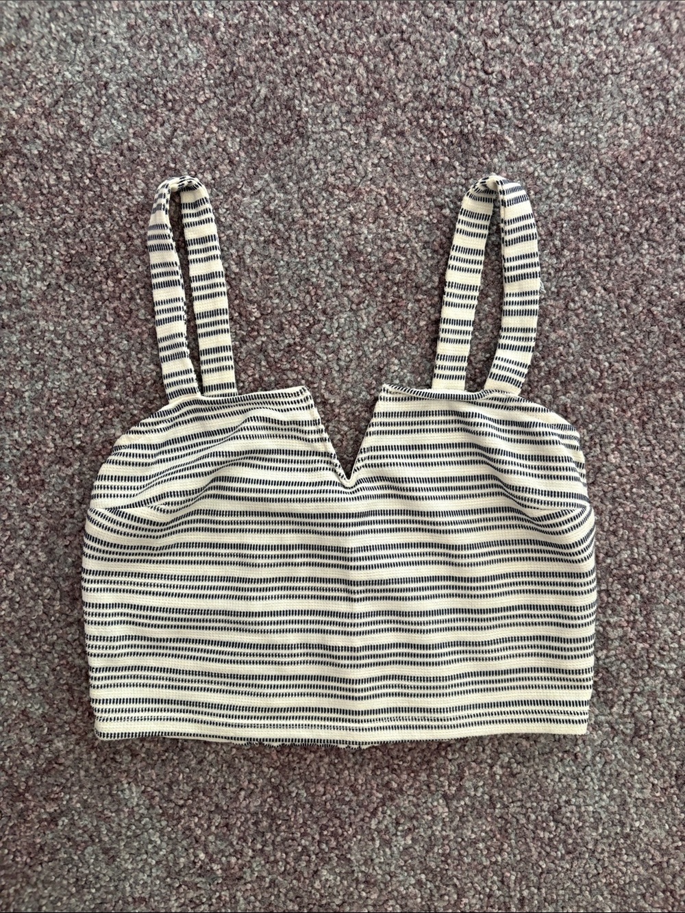 Dynamite Black & White Striped V-Notch Crop Top